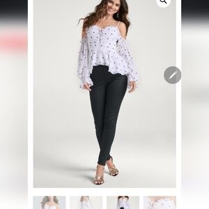 🍂🍁NWOT VENUS POLKA DOT COLD SHOULDER TOP White & Black Top SIZE 20